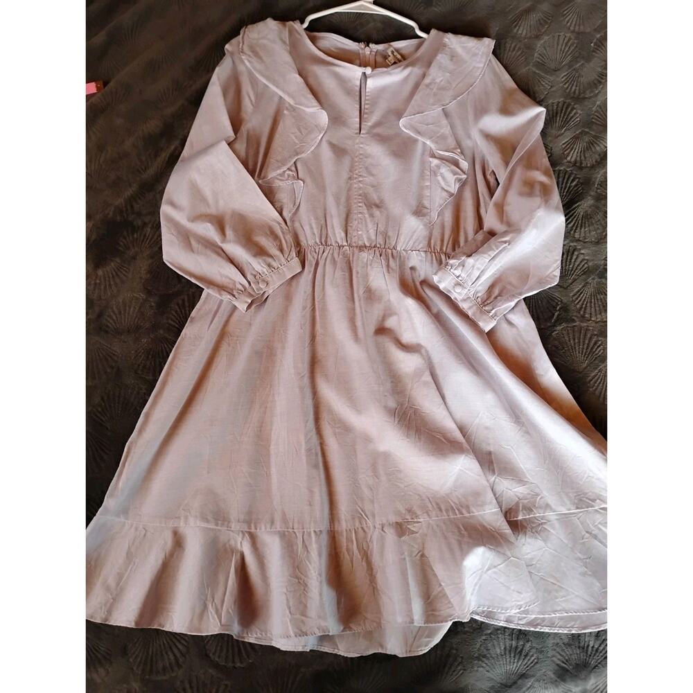 Madewell Women’s 4 Lilac Purple Ruffle Shoulder Long Sleeve Knee Dress